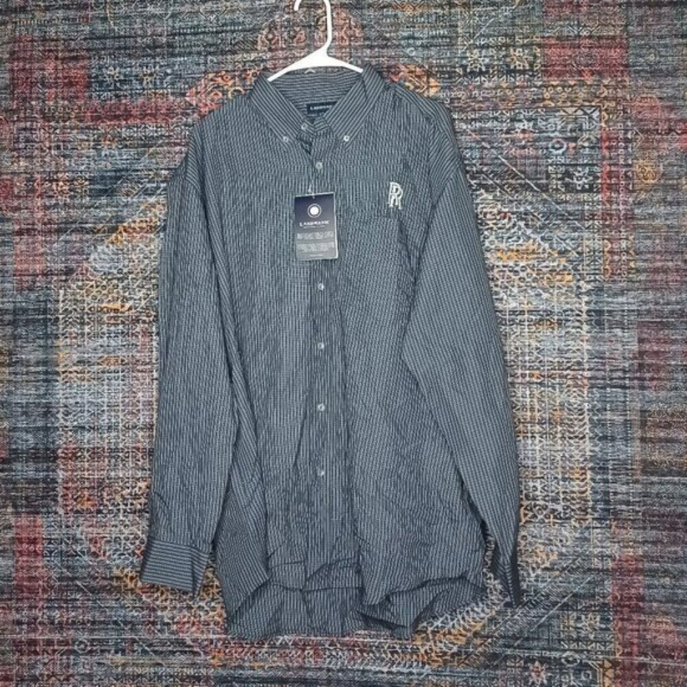 LANDMARK mens navy an gray Rolls Royce plaid button down shirt XL NWT